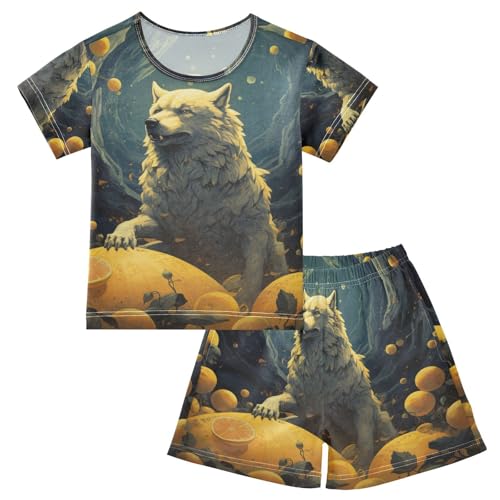 ALAZA Wolf and Lemon Pajama Set Short Sleeve Sleepwear Soft Lounge Nightwear