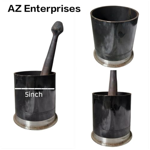 Image of Iron imam dasta (khallad musli) used for Grinding, and Mixing Herbs, Spices, and other Ingredients like Garlic Crushing, and Ginger set large size 5x8 inchs khallad musli 12 inchs Mortar & Pestle set