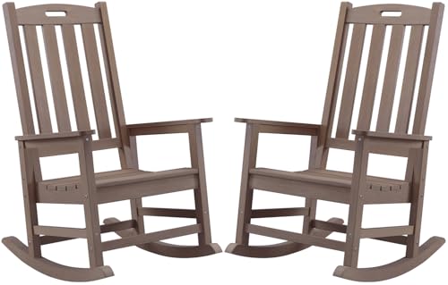 Image of Psilvam Outdoor Rocking Chairs Set of 2, Oversized Porch Rocker (Brown)