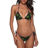 Green Leaf Leaves Fashion Boxing Bikini Women Halterneck Top and Set Swimsuits Beach Swimming Black One Size