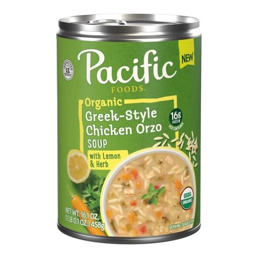 Pacific Foods Organic Greek Style Lemon Herb Chicken Orzo Soup, 16 Ounce