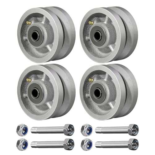 4 Inch V-Groove Steel Wheel, 7/8" Wide 90° Groove, Fits 1" Angle Iron Track, Heavy Duty Industrial Track Wheel with Relief Groove, High Load Capacity（4 Pack）