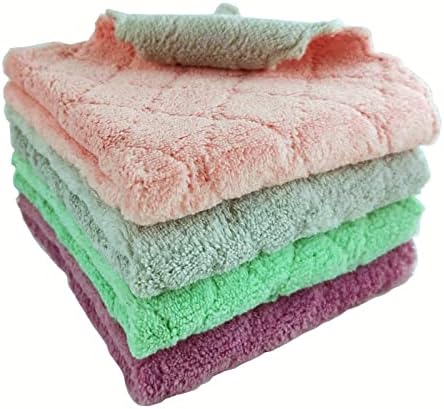 SHICEN 4-Pack 9.85"x9.85"Microfiber Cleaning Cloth, Kitchen Towels Dish Towels, Multipurpose Reusable Dish Cloths, Super Absorbent Cleaning Cloths, Double-Sided Microfiber Cleaning Rags