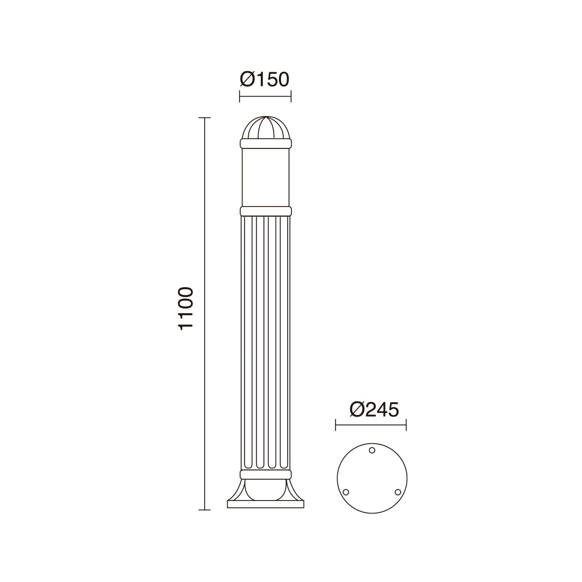 Baliza SAURO IP55 E27 100W 110cm Ng.