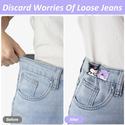 Image of SANNIDHI 2 Pairs Jeans Tightening Clip, Kuromi Pants Clips Jeans Adjustable Button Pins, Adjustable Waist Buckle for Women Girls, Jeans Hooks for Waist Fit Loose Jeans Adjuster for Trousers, Skirts