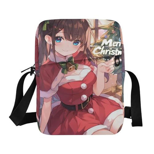 Cute Red Christmas Anime Girl mens messenger bag crossbody Crossbody Small Bag For Women Womens Casual Purses Adjustable Strap for Travel work