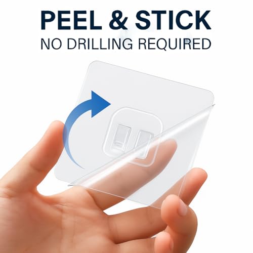 Image of CentraLit Transparent Self Adhesive Wall Hooks (20 Pieces) - Heavy Duty Clear Sticky Hooks for Bathroom, Kitchen, Door & Wall - Waterproof No Drill Strong Adhesive Hook Set