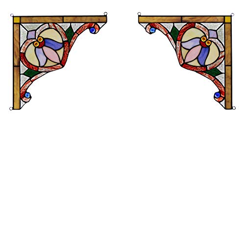 SHAKLAK RADIANCE goods Victorian Tiffany-Glass Panel Window Corner 10\" Wide, 2pcs Set