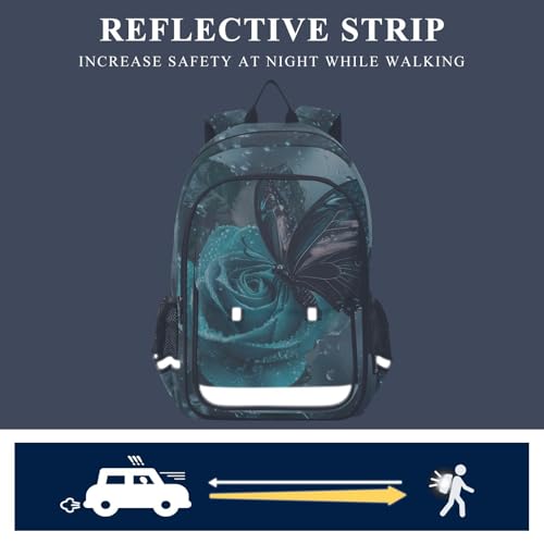 senya Butterfly Rose Raindrop Backpack Water-Resistant Bag Lightweight Bookbags with Reflective Strip4