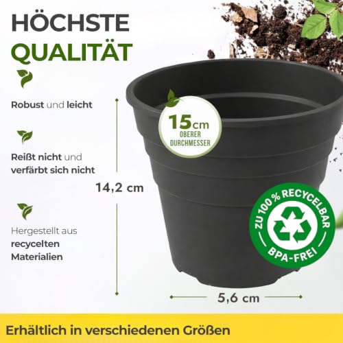 Happy Pots Blumentöpfe & Pflanztöpfe aus Kunststoff 15 cm – Anzuchttöpfe – 5er Pack – Pflanzentopf Schwarz – Recycelbar… – Ansicht 3