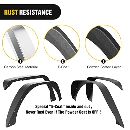 Image of Nilight Off-Road Fender Flares Kit Compatible with 2018 2019 2020 2021 2022 2023 2024 2025 Wrangler JL & JLU 2 /4 Doors Heavy-Duty Solid Steel Black Textured Front Rear Flat-4pcs