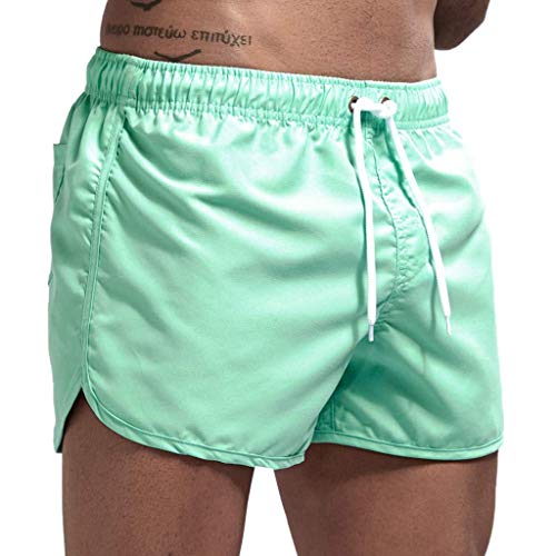Men's Drawstring Waist Swim Trunks Fashion Summer Beach Quick Dry Shorts Solid Color Hawaii Vacation Board Short