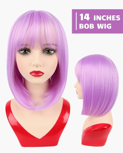Perruque courte droite violet clair 35,6 cm femme avec frange droite