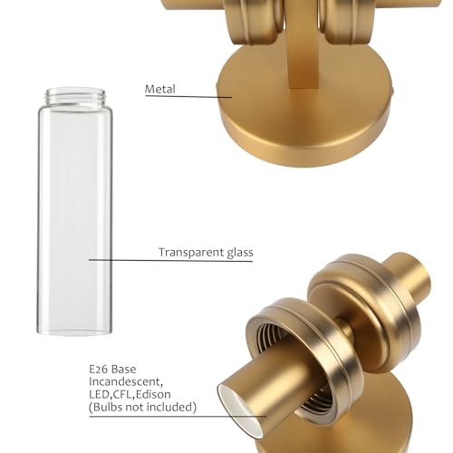 Image of Pathson 2 Lights Cylinder Glass Wall Sconce, Set of 2 Hardwired Wall Vanity Lights with Double Tube Glass, Vintage Aluminum Wall Lamp Decor for Bathroom Mirror Living Room Bedroom Fireplace Staircase