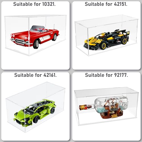 Image of Choowin Acrylic Display Case for Lego Ship in a Bottle for Lego Corvette for 1 /18 Diecast Car for Lego Car Display Thickened Clear Acrylic Display Cases for Collectibles Assemble Dustproof(White Base)