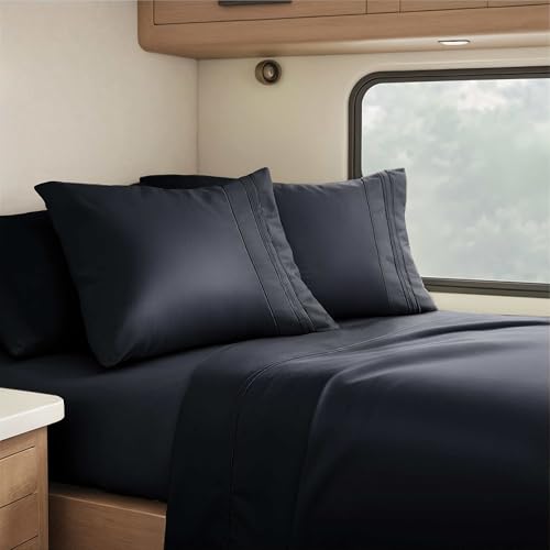 Nestl Black Short Queen Sheets for RV, Hotel Luxury RV Queen Sheets Set, 4 Piece Fitted Bed Sheet Set and Pillowcases, Super Soft, Wrinkle-Free, and Breathable Camper Bedding