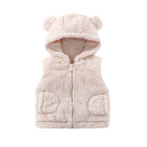 Toddler Boys Girls Fleece Vest Jacket with Bear Ear Hood, Kids Fuzzy Vest Coat Zip Up Sherpa Winter Warm Waistcoat