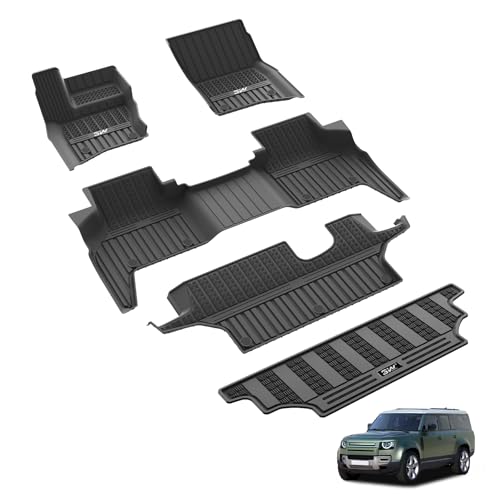 3W Fußmatten und Kofferraumwanne für Land Rover Defender 130 L663 2020-2026, TPE Allwetter Maßgeschneiderte Fußmatten 1-2 Reihen und Kofferraummatten Komplettset Land Rover Autofußmatten Zub