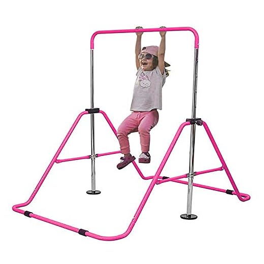 VIVITORY Expandable Gymnastics Bars, Junior Training Bars, Kids Folding Horizontal Bars with Adjustable Height, Training Monkey Bars, Child Gym Climbing Tower, Children Kip Balance Bar for Home (Pink)