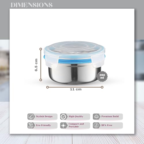 Image of Trueware Clip N Close Smart Lock Stainless Steel Lunch Box | Durable, Airtight, BPA Free, 100% Food Grade | Versatile | for Office, for Men and Wowmn | 350 ml