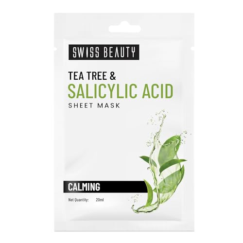 Image of Swiss Beauty Tea tree & Salicylic Acid calming Sheet Mask| Serum-infused sheet mask | Calms and purifies acne prone skin | 20ml