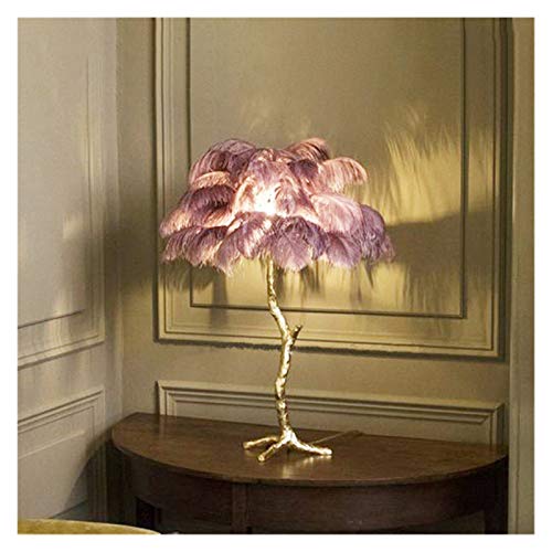 Lámpara de pie de palmera con plumas de avestruz y luz de soporte para casa