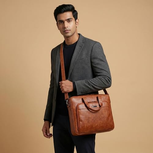Image of VISMIINTREND Vegan Leather Laptop Bags for Men & Women, Office /Travel, Laptop Messenger /Briefcase Bag, Stylish, Fits 13 /14 /15.6 Inch Laptop, Macbook Bag | Corporate Gifts for Men
