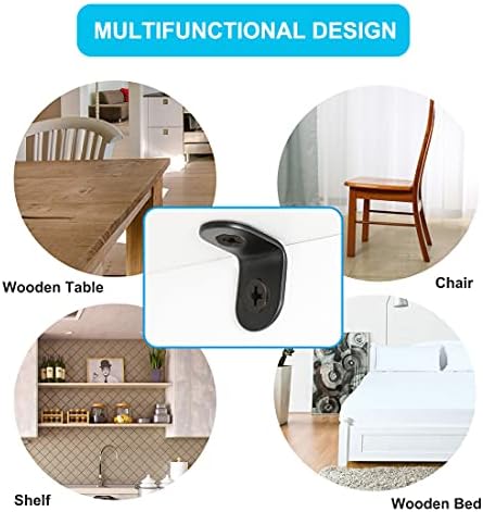 sourcing map 60pcs Angle Bracket Metal 12x12mm Black Corner Brace Fastener L Shaped Right Angle Brackets Corner Protector Shelf Support with Screws for Furniture