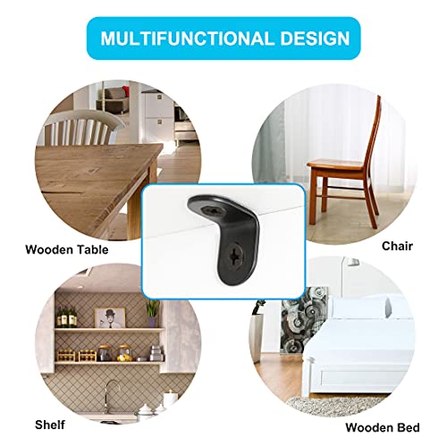 sourcing map 12 Stück Winkelhalterung aus Metall 12x12mm schwarz L-förmige rechtwinklige Klammern Eckenschutz Regalträger mit Schrauben für Möbel