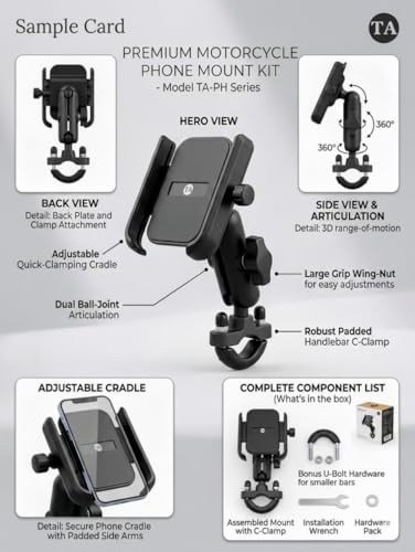 Image of TA Heavy Duty U-Bolt Motorcycle Mobile Holder | 360 Rotatable Double Socket Arm Phone Mount for Bike & Bicycle (Black)