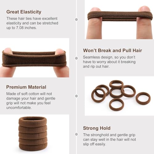 Image of Bessrung 100PCS Dark Brown Seamless Elastic Hair Ties No Damage for Women