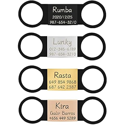 Uiopa 4pcs Dog Tags for Pets Engraved, Personalised Dog Tag Black/Silver/Rose Gold/Gold Stainless Steel Cat ID Tags, Engraved Dog Collar Identity Name Plate for Puppy, Kitten, Small Pet Cover