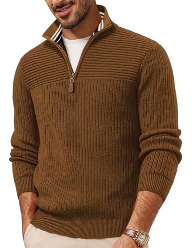 PJ PAUL JONES Mens Quarter Zip Sweater Long Sleeve Casual Pullover Knitted Textured Dress Sweaters