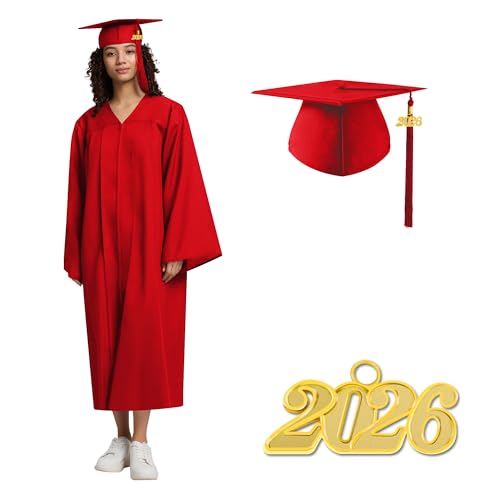 Image of 2026 Graduation Cap and Gown Matte Unisex for High School Bachelor | Heavyweight Matte Polyester, Zipper Closure, Adjustable Cap with 2026 Tassel, Sizes 39-60, Bulk Orders Available