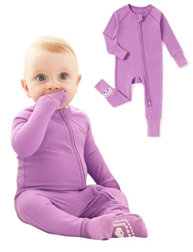 Image of PATPAT Organic Cotton Baby Footie Pajamas with Two-Way Zipper & Fold-Over Mittens, Soft Stretchy Romper for Newborn Boy Girl