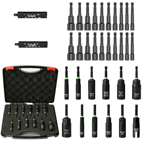 20Pcs 65MM SAE & Metric Power Nut Driver Set and 11Pcs 80MM Deep Nut Driver Set and 1Pc 80MM Wing Nut Driver Cover