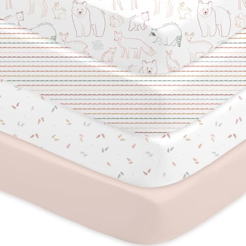 Image of Bimocosy Crib Sheets 4 Pack, Baby Crib Sheets Fitted for Boys and Girls Breathable & Snug Fit, Soft Toddler Bed Sheets for Standard Crib Mattress Nursery Daycare Essentials, Animal Fun