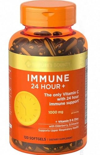 Natures_Bountys_Immune Support 24 Hour+ Vitamin C Supplement with Elderberry, Echinacea, Vitamin D, Zinc, 1000mg, 120 Softgels, Respiratory Support...