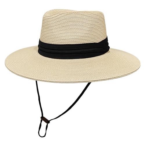 Sombrero de paja mujer estilo Fedora con ala ancha miniatura 1