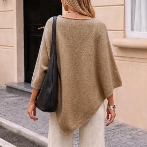 Women Knit Poncho Sweater Cape Boat Neck Batwing Sleeve Shawl Wrap - image 5