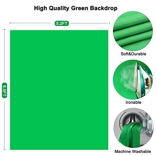 Green Screen Backdrop With Stand Kit, 5.2 X 6.5 Ft Chromakey Greenscreen Photography Background With Adjustable T-Shaped Stand & 4 Clamps For Photoshoot Video Streaming Gaming Zoom Online Meeting #TOP3