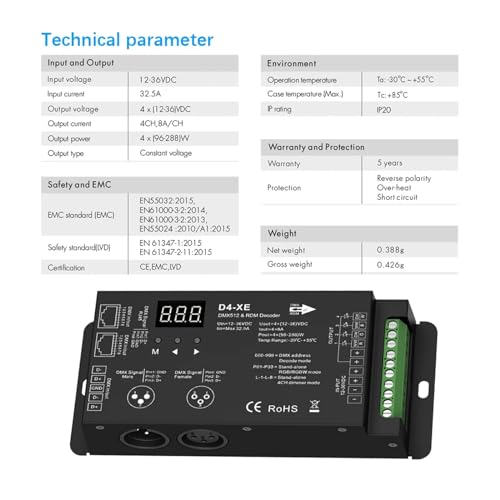 Décodeur DMX512 D4-XE pour synchroniser 4 canaux LED sans scintillement