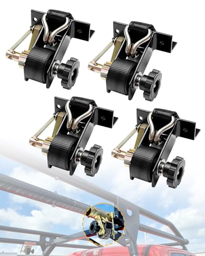 Ladder Rack Ratchet Straps with J-Hook (4 PCS), 1.4' Black Square Tube Mount, 1.5' Wide x 7.5' Long Black Retractable Ratchet Tie Down Strap Roof Rack, 500 lbs Load Heavy Duty, Cargo Buckle Lock Strap