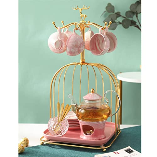 Nordic Style Afternoon Tea Tea Set English Cup Flower Teapot Candles Tea Fruit Teapot Set (Gold As Shows)