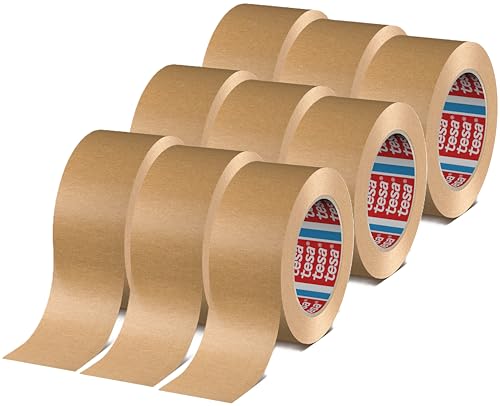 tesa tesapack 4713 Paketband - Papier Klebeband zum Verschließen von Verpackungen, recyclingfreundlich und lösungsmittelfrei - braun - Rollen je 50 m x 50 mm (9er Pack)