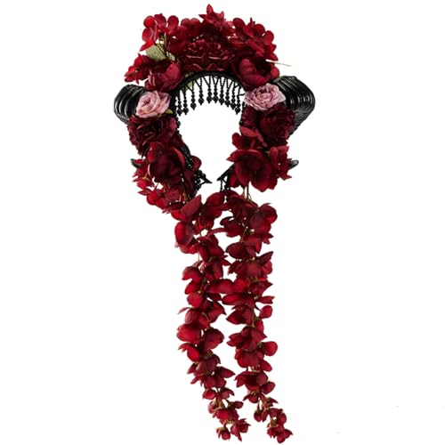 Couronne de fleurs en corne pour spectacle en direct cosplay