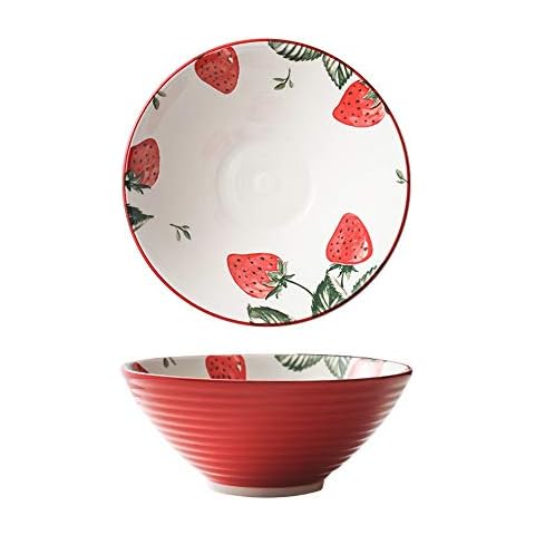 Japanese Style Ramen Bowls, Large Noodle Soup Bowl, Crockery Ramen Bowl for Ramen Udon Soba Pho Asian Pasta (Red) Cover