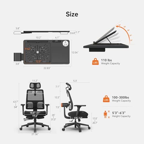 Image of DROGO Ergonomic Office Chair for Work from Home with Adaptive Lumbar Support, Laptop Tray, 4D Armrest, Recline, Footrest, Adjustable Height & Headrest, High Back (Black)