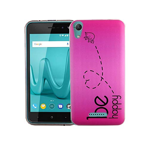 König Design Handyhülle kompatibel mit Wiko Lenny 4 Silikon Hülle Hülle Sturzsichere Back-Cover Handyhülle - Be Happy Pink