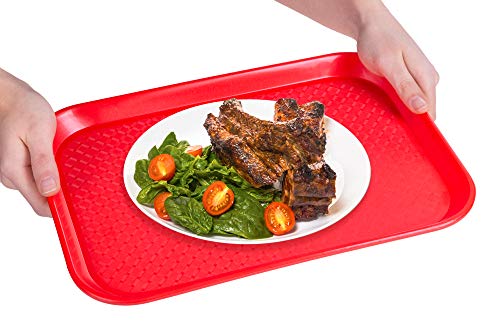 12 Pack Fast Food Cafeteria Tray | Twelve 14 X 18 Rectangular Textured Plastic Food Serving Tv Tray Multipack | School Lunch, Diner, & Commercial Kitchen Restaurant Equipment (Black) #TOP2